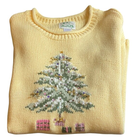 VTG The Quacker Factory Christmas Tree Crew Neck Sweater Plus Sz 2X Yellow #233K - Picture 1 of 5